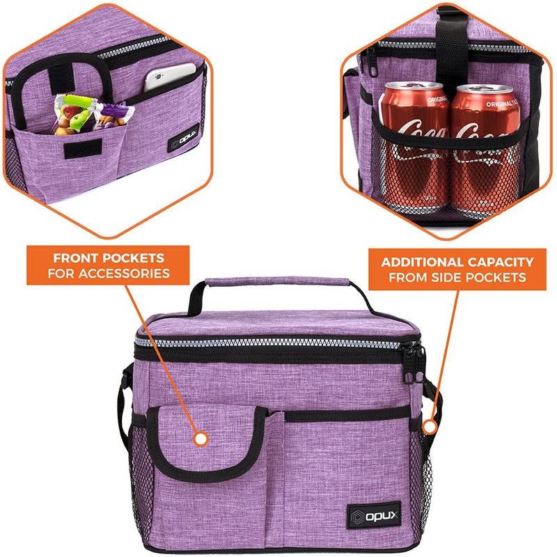 opux Insulated Lunch Bag for Men Women, Leakproof Heather Purple Lunch Box for Work, Portable Soft Lunch Cooler Bag with Shoulder Strap, Adult Lunchbox Lunch Pail for Kid Boy Girl School, 14 Can/8L - Image 4